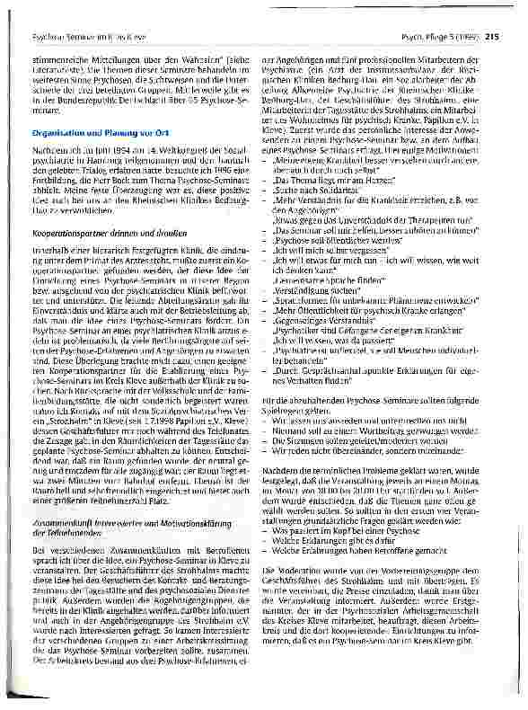Vorschauseite 2: Psychose-Seminar im Kreis Kleve Entstehung und Konzeption