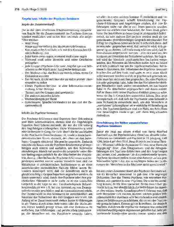 Vorschauseite 3: Psychose-Seminar im Kreis Kleve Entstehung und Konzeption
