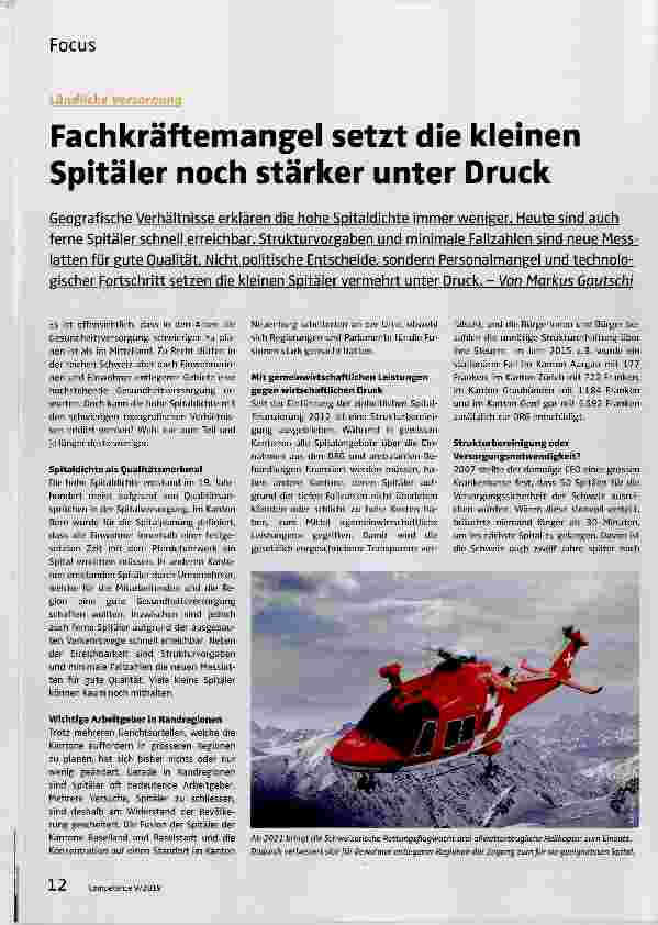 Vorschauseite 1: Fachkräftemangel setzt die kleinen Spitäler noch stärker unter Druck