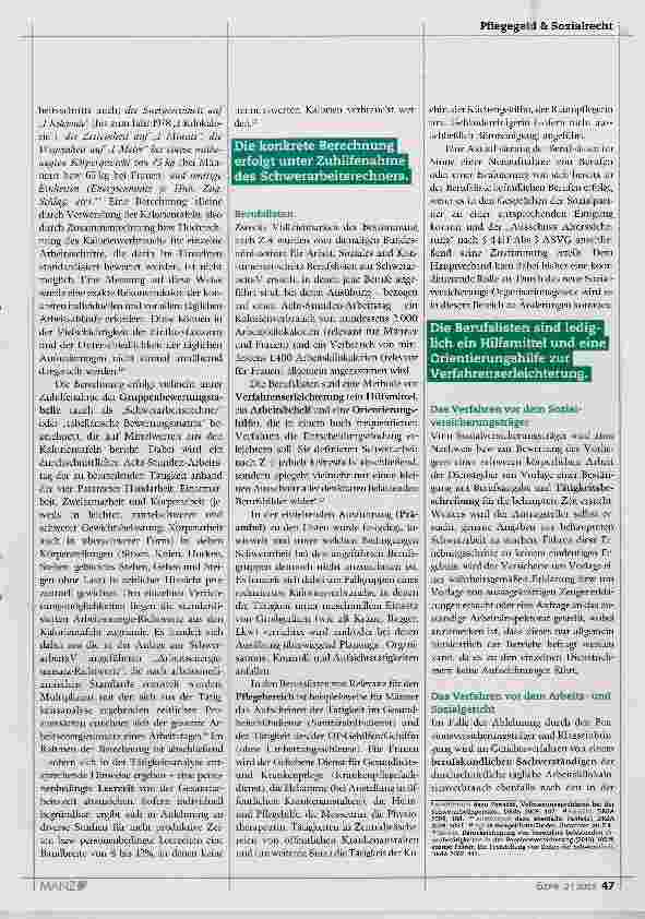 Vorschauseite 2: Pensionsrecht in der Praxis: Schwerarbeit in Pflegeberufen (Teil 3)