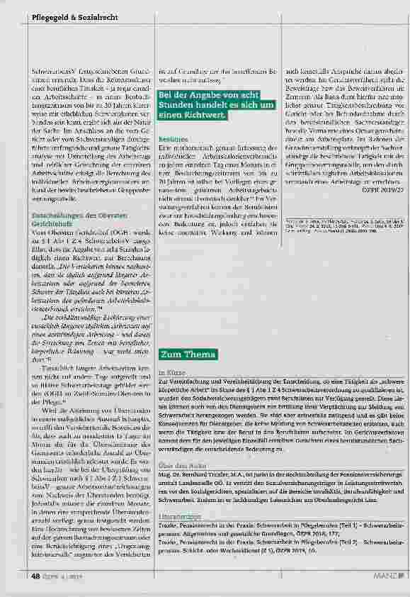 Vorschauseite 3: Pensionsrecht in der Praxis: Schwerarbeit in Pflegeberufen (Teil 3)