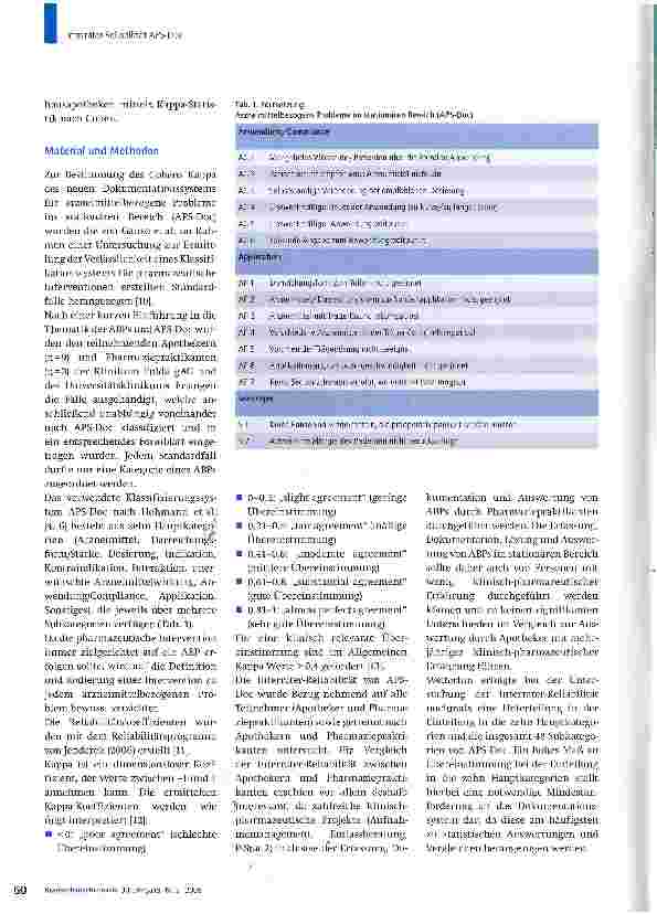 Vorschauseite 3: Beurteilung der Interrater-Reliabilität des Dokumentationssystems für arzneimittelbezogene Probleme im stationären Bereich (APS-Doc)