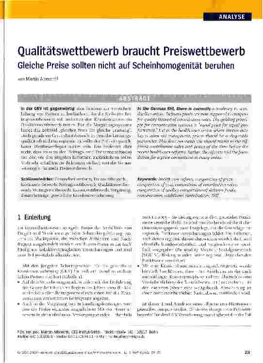 Vorschauseite 1: Qualitätswettbewerb braucht Preiswettbewerb