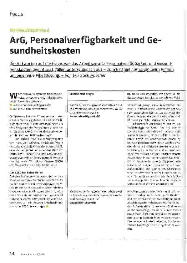 Vorschauseite 1: ArG, Personalverfügbarkeit und Gesundheitskosten