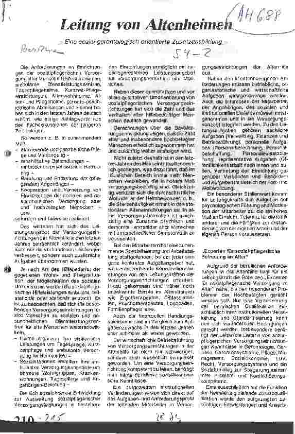 Vorschauseite 1: Leitung von Altenheimen Eine sozial-gerontologisch orientierte Zusatzausbildung