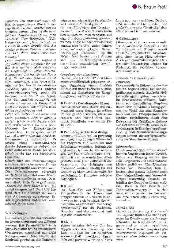 Vorschauseite 6: Braun-Preis 98. Das Krankenhaus von übermorgen 1. Platz für Schulen im Sozialund Gesundheitswesen. Krankenpflegeschule am DRK-Krankenhaus Wilhelm Augustea, Ratzeburg
