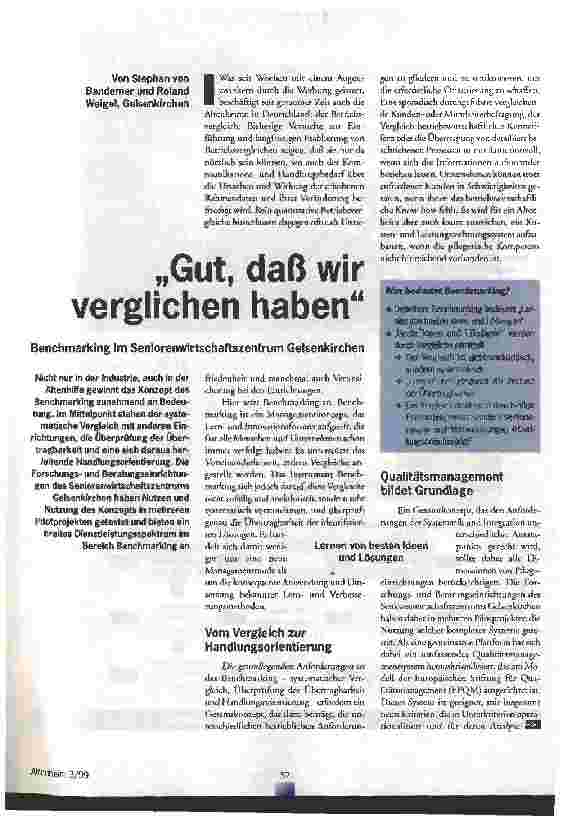 Vorschauseite 1: Gut, daß wir verglichen haben Benchmarking im Seniorenwirtschaftszentrum Gelsenkirchen
