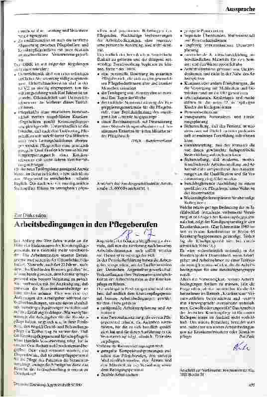 Vorschauseite 1: Zur Diskussion gestellt Arbeitsbedingungen in den Pflegeberufen