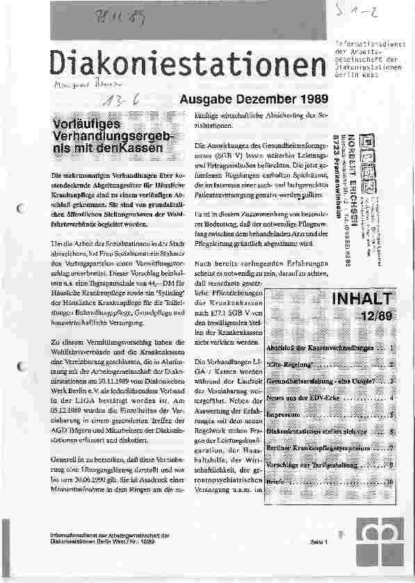 Vorschauseite 1: Vorläufiges Verhandlungsergebnis mit den Kassen