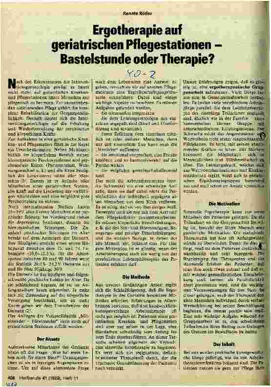Vorschauseite 1: Ergotherapie auf geriatrischen Pflegestationen - Bastelstunde oder Therapie