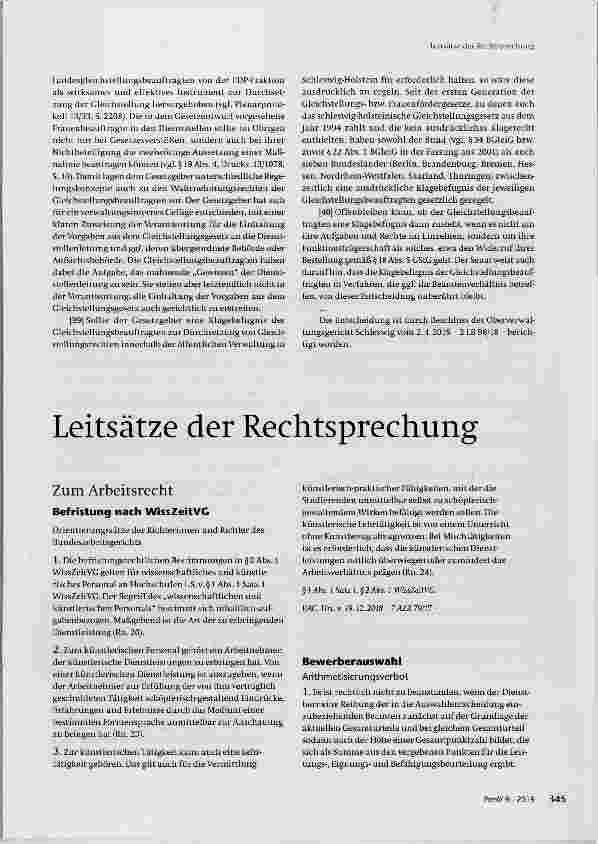 Vorschauseite 5: Keine Klagebefugnis für Gleichstellungsbeauftragte bezüglich ihrer Beteiligungsund Mitwirkungsaufgaben