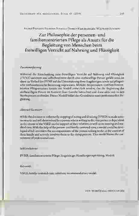 Vorschauseite 1: Zur Philosophie der personenund familienzentrierten Pflege als Ansatz für die Begleitung von Menschen beim freiwilligen Verzicht auf Nahrung und Flüssigkeit