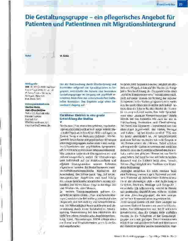 Vorschauseite 1: Die Gestaltungsgruppe - ein pflegerisches Angebot für Patienten und Patientinnen mit Migrationshintergrund