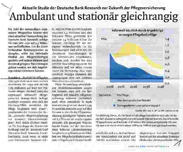 Vorschauseite 1: Aktuelle Studie der Deutsche Bank Research zur Zukunft der Pflegeversicherungambulant und stationär gleichrangig