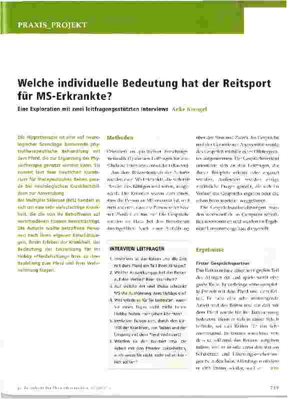Vorschauseite 1: Welche individuelle Bedeutung hat der Reitsport für MS-Erkrankte?