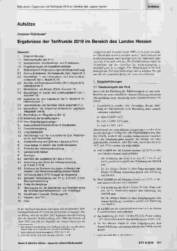 Vorschauseite 1: Ergebnisse der Tarifrunde 2019 im Bereich des Landes Hessen