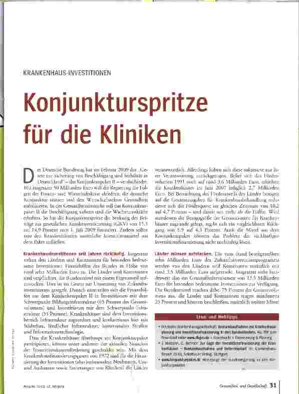 Vorschauseite 2: Konjunkturspritze für die Kliniken