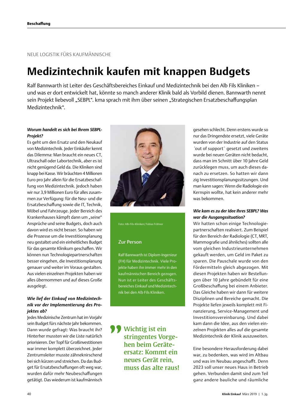 Vorschauseite 1: Neue Logistik fürs Kaufmännische: Medizintechnik kaufen mit knappen Budgets