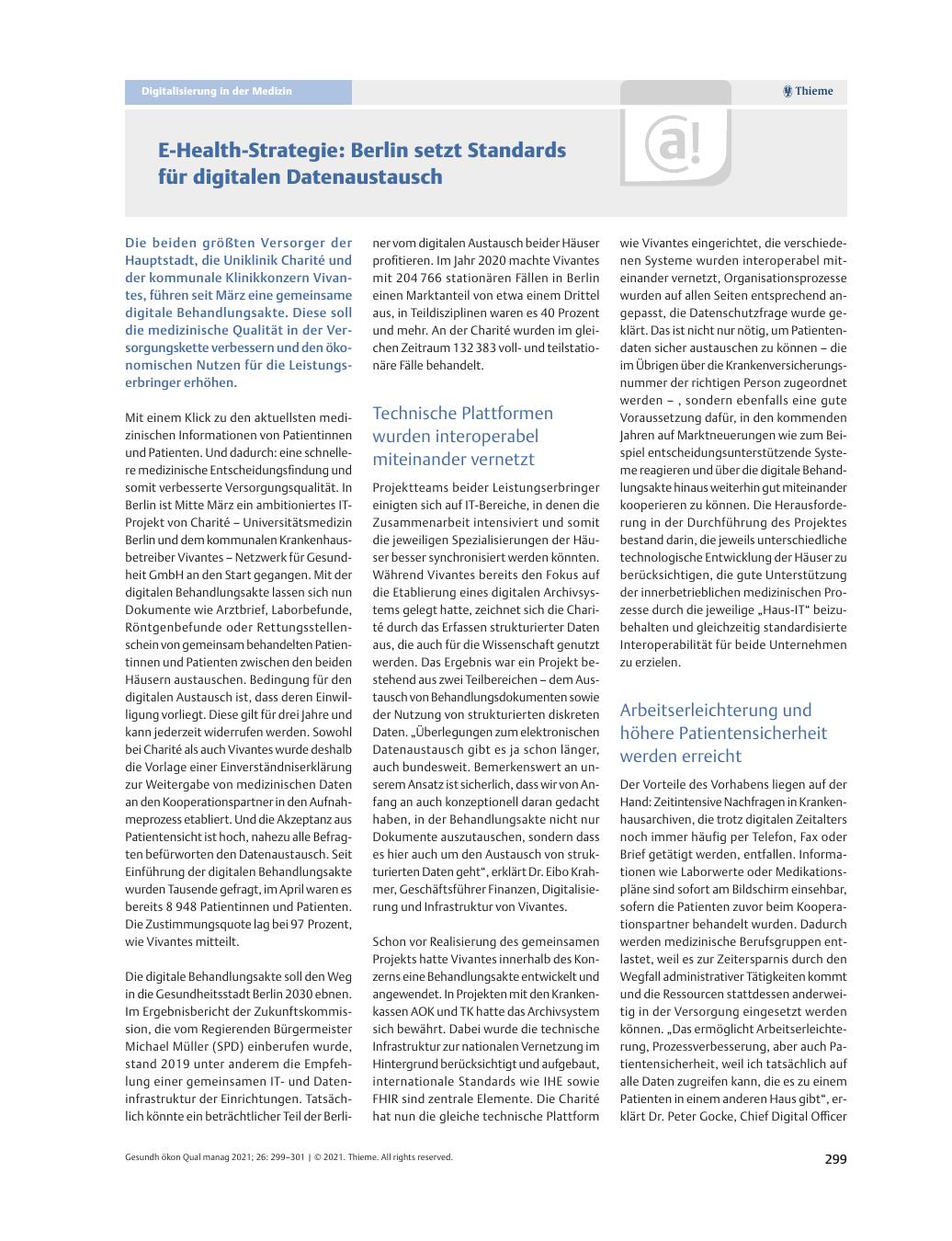 Vorschauseite 1: E-Health-Strategie: Berlin setzt Standards für digitalen Datenaustausch