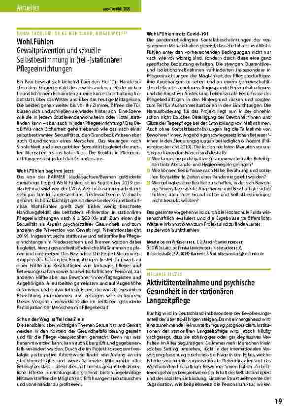 Vorschauseite 1: Aktivitätenteilnahme und psychische Gesundheit in der stationären Langzeitpflege