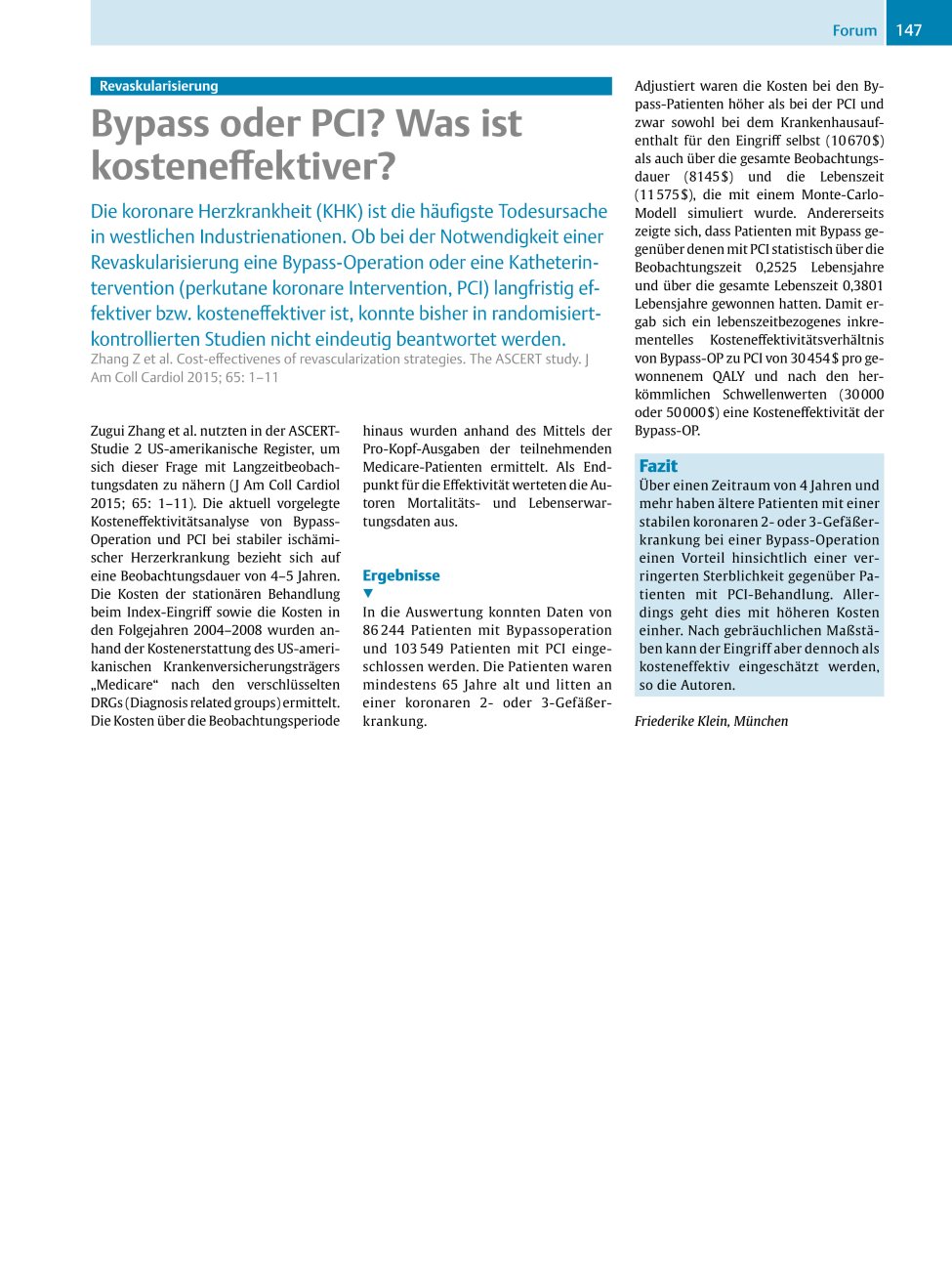 Vorschauseite 1: Revaskularisierung – Bypass oder PCI? Was ist kosteneffektiver?