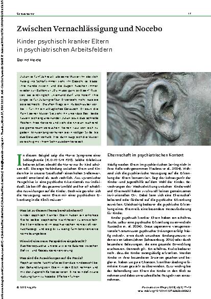 Vorschauseite 1: Zwischen Vernachlässigung und Nocebo Kinder psychisch kranker Eltern in psychiatrischen Arbeitsfeldern