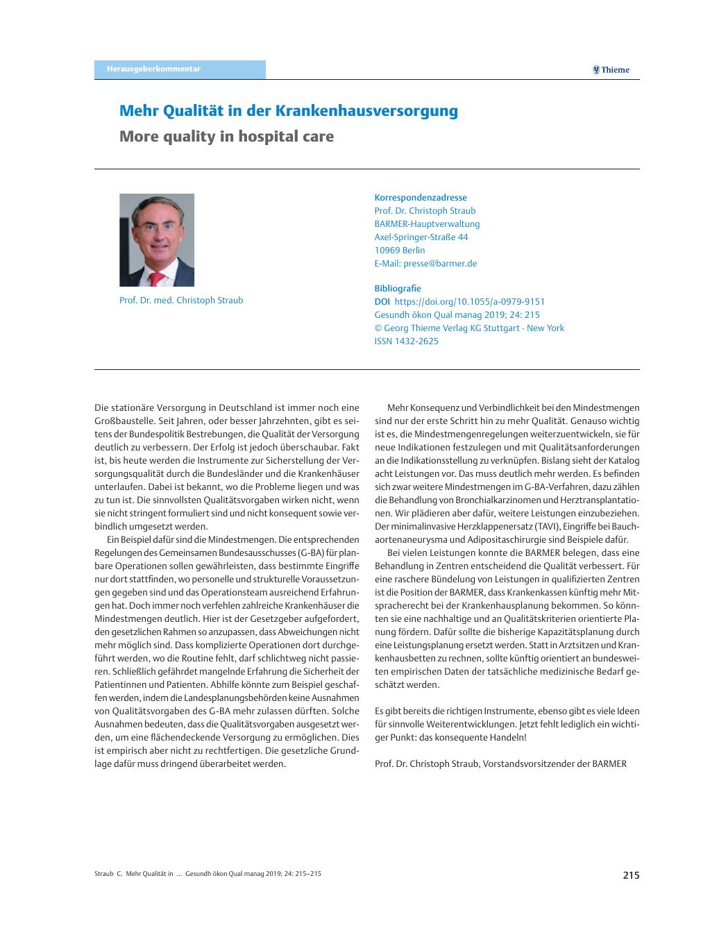 Vorschauseite 1: Mehr Qualität in der Krankenhausversorgung
