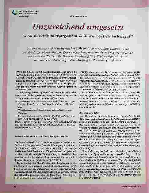 Vorschauseite 1: Unzureichend umgesetzt ist die Häusliche Krankenpflege-Richtlinie 24a eine „bürokratische Totgeburt“?