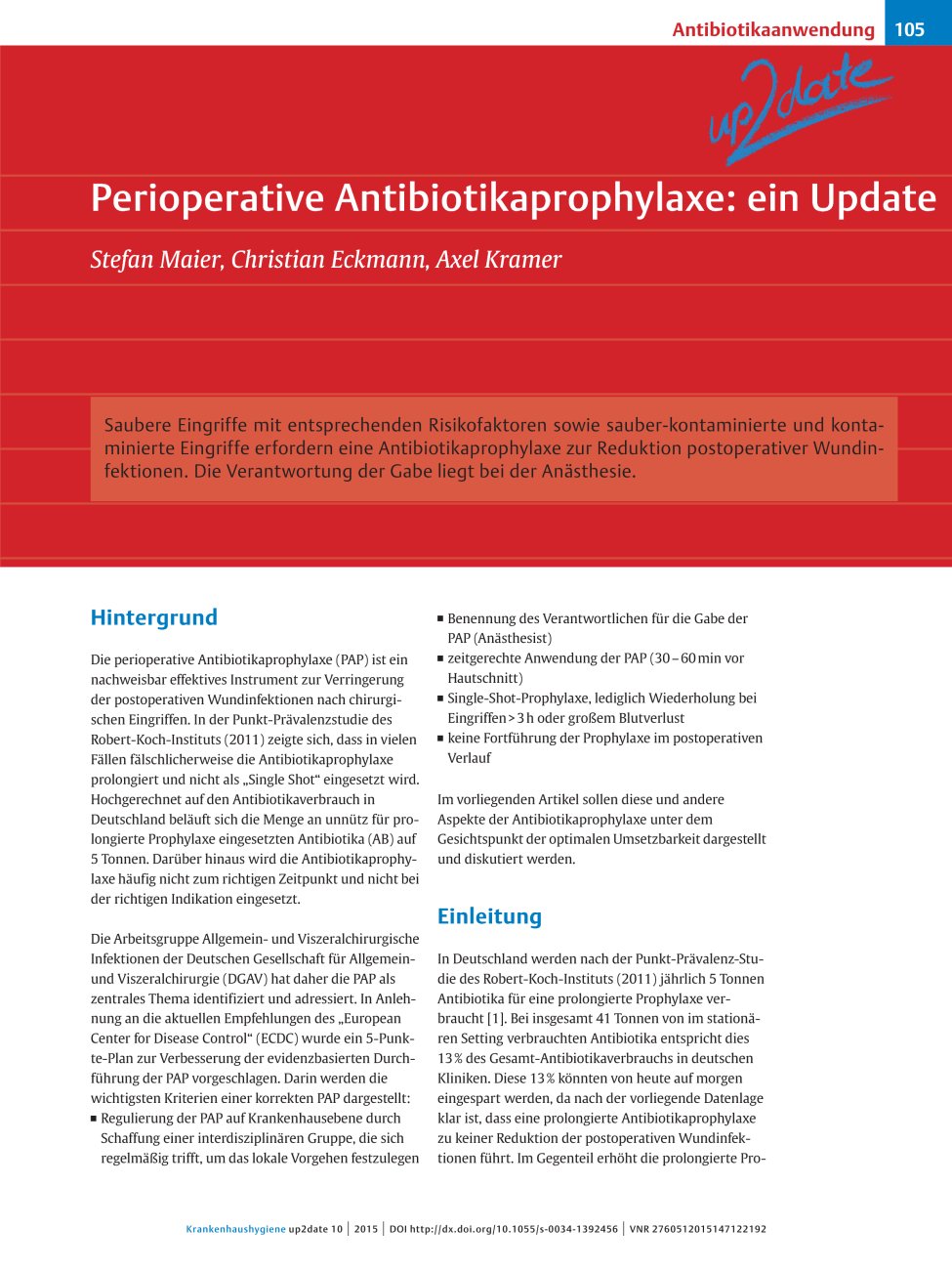 Vorschauseite 1: Perioperative Antibiotikaprophylaxe: ein Update