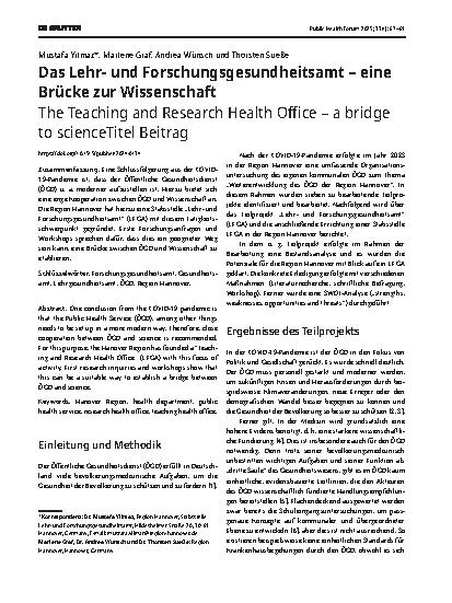 Vorschauseite 1: Das Lehrund Forschungsgesundheitsamt – eine Brücke zur Wissenschaft