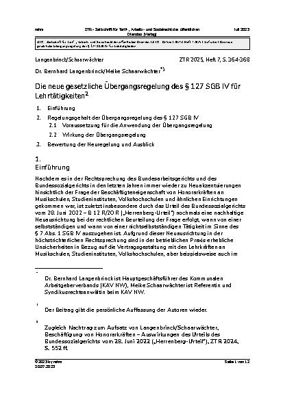 Vorschauseite 1: Die neue gesetzliche Übergangsregelung des § 127 SGB IV für Lehrtätigkeiten2