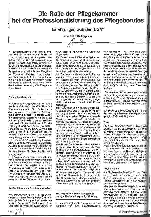 Vorschauseite 1: Die Rolle der Pflegekammer bei der Professionalisierung des Pflegeberufes - Erfahrungen aus den USA
