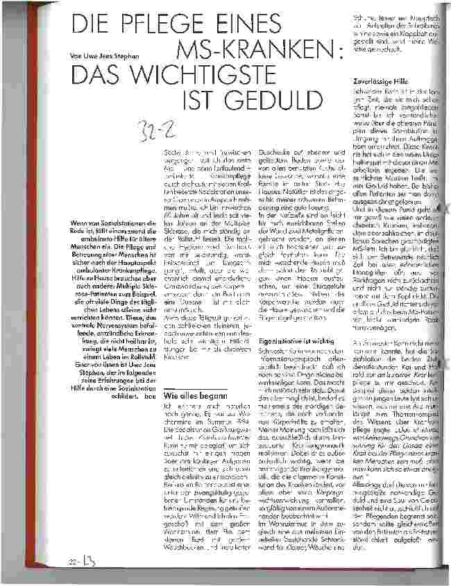 Vorschauseite 1: Die Pflege eines MS-Kranken: Das wichtigste ist Geduld