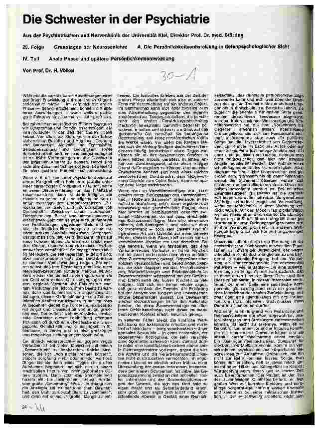 Vorschauseite 1: Die Schwester in der Psychiatrie 29. Folge: Grundlagen der Neurosen lehre A. Persönlichkeitsentwicklung in tiefenpsychologischer Sicht