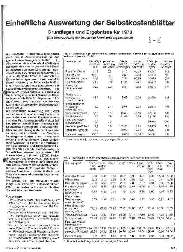 Vorschauseite 1: Einheitliche Auswertung der Selbstkostenblätter