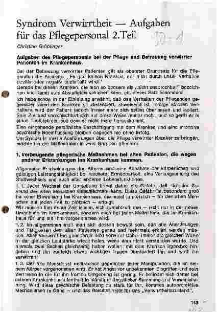 Vorschauseite 1: Syndrom Verwirrtheit - Aufgaben für das Pflegepersonal 2.Teil