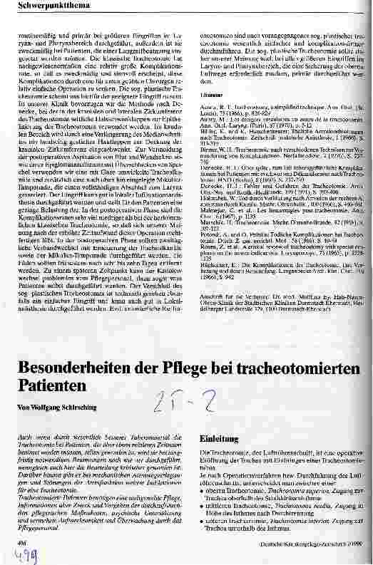 Vorschauseite 1: Besonderheiten der Pflege bei tracheotomierten Patienten