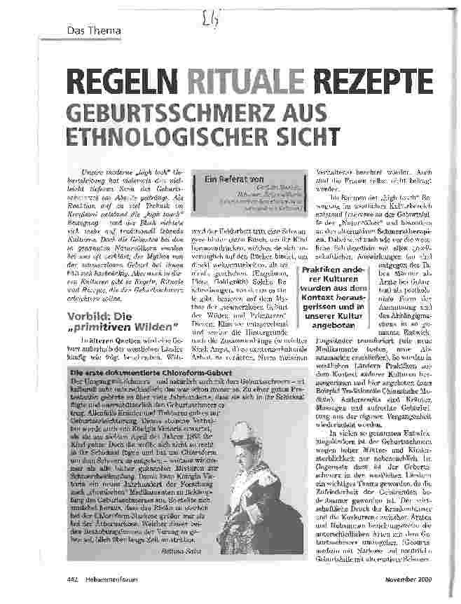 Vorschauseite 1: REGELN RITUALE REZEPTEGEBURTSSCHMERZ AUS ETHNOLOGISCHER SICHT