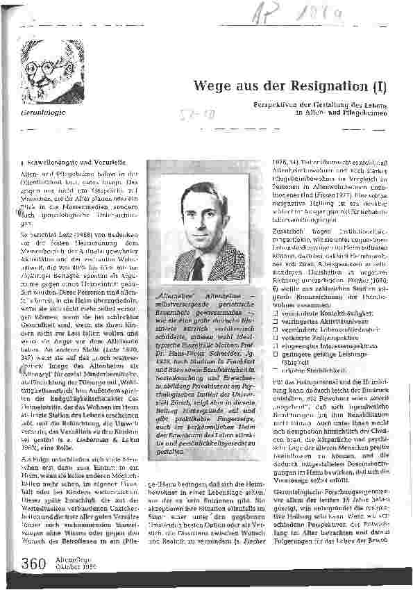 Vorschauseite 1: Wege aus der Resignation (I)