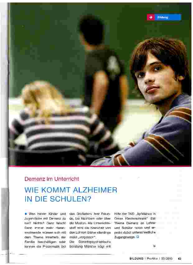 Vorschauseite 1: WIE KOMMT ALZHEIMER IN DIE SCHULEN?