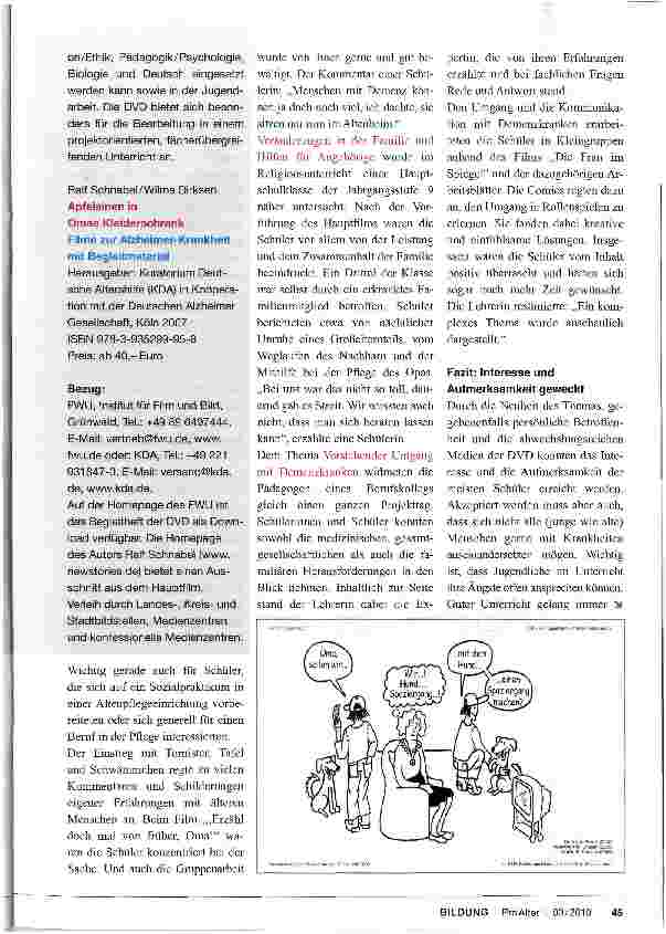 Vorschauseite 3: WIE KOMMT ALZHEIMER IN DIE SCHULEN?