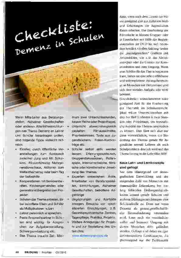 Vorschauseite 4: WIE KOMMT ALZHEIMER IN DIE SCHULEN?