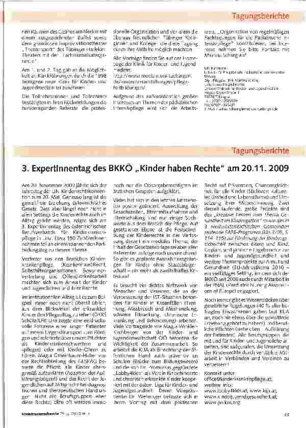 Vorschauseite 2: Bericht von der Fachtagung für die Pädiatrische Intensivpflege vom 24.-25, September 2009