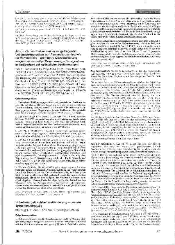Vorschauseite 2: Anspruch des Partners einer eingetragenen Lebenspartnerschaft auf kinderbezogene Entgeltbestandteile im Ortszuschlag bei Aufnahme von Kindern des anderen Lebenspartners in den Hau…
