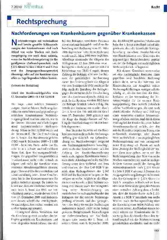 Vorschauseite 1: Nachforderungen von Krankenhäusern gegenüber Krankenkassen