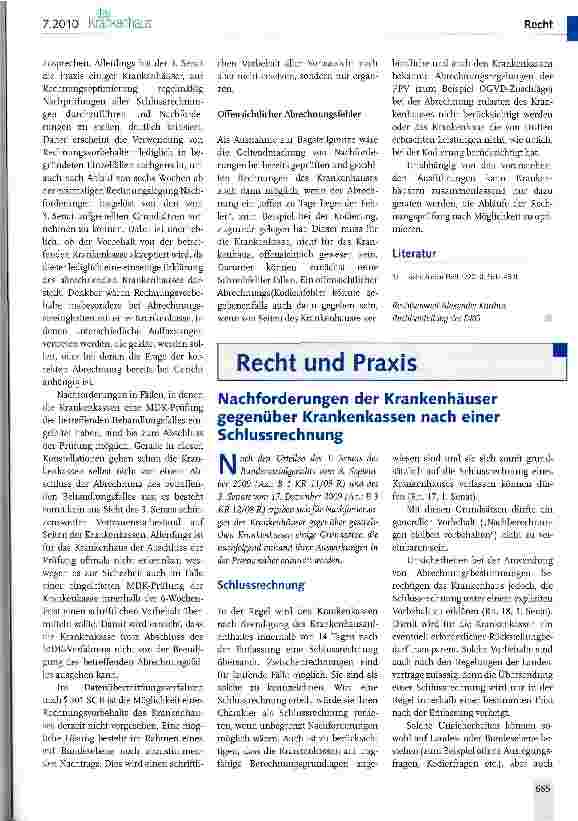 Vorschauseite 3: Nachforderungen von Krankenhäusern gegenüber Krankenkassen