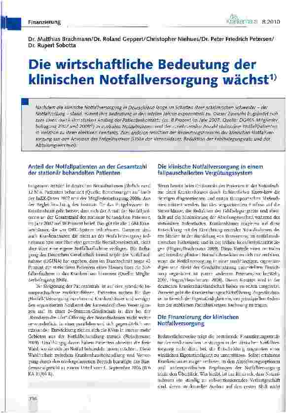 Vorschauseite 1: Die wirtschaftliche Bedeutung der klinischen Notfallversorgung wächst