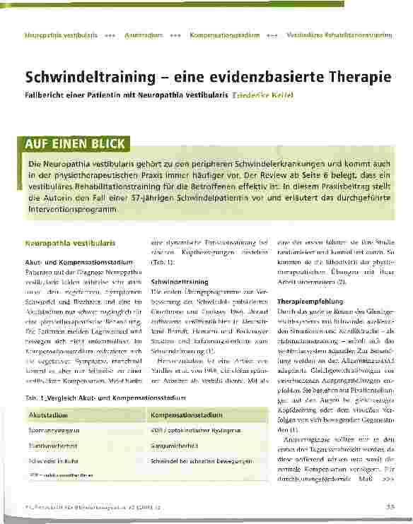 Vorschauseite 1: Schwindeltraining - eine evidenzbasierte Therapie