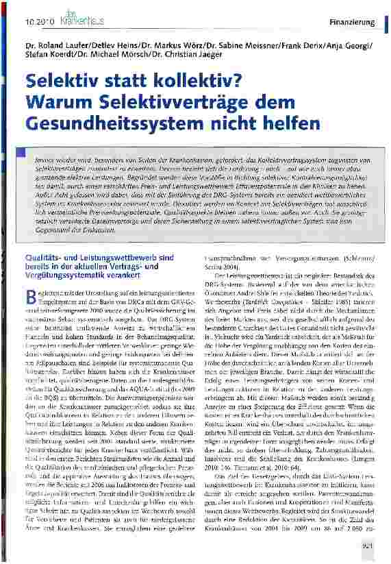 Vorschauseite 1: Selektiv statt kollektiv? Warum Selektivverträge dem Cesundheitssystem nicht helfen