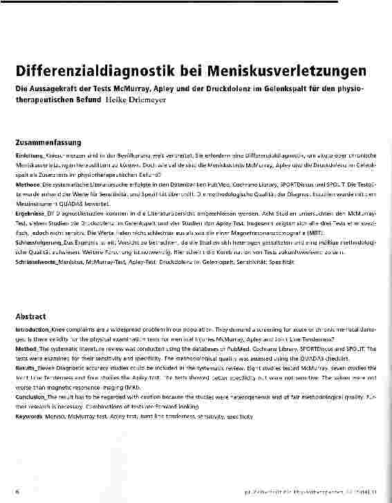 Vorschauseite 1: Differenzialdiagnostik bei Meniskusverletzungen